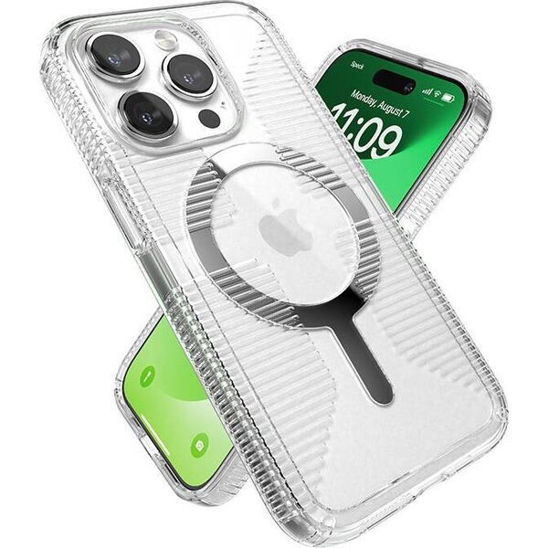 Speck Speck Gemshell Grip + MagSafe - Etui do iPhone 15 Pro (Clear / Chrome Finish)