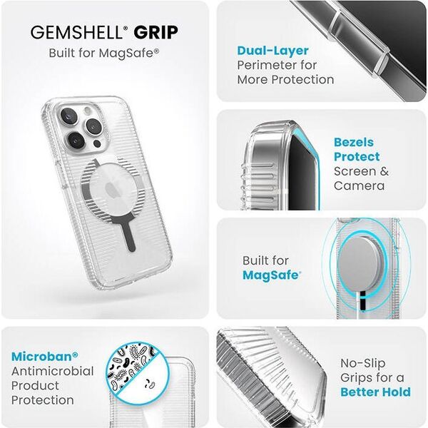 Speck Speck Gemshell Grip + MagSafe - Etui do iPhone 15 Pro (Clear / Chrome Finish)