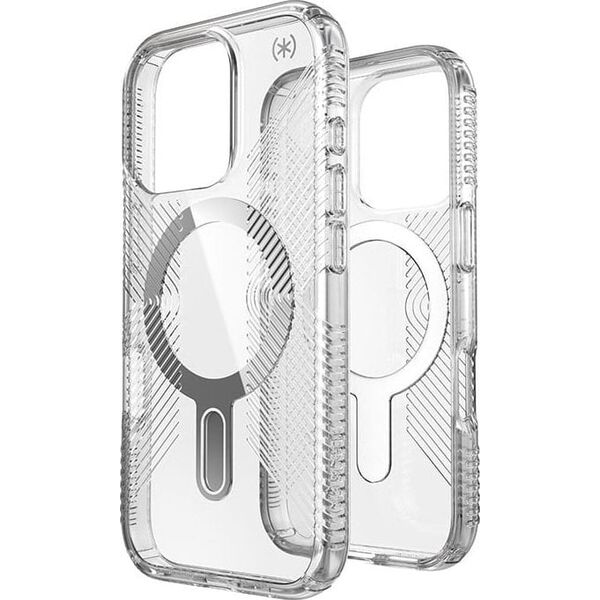 Speck Speck Presidio Perfect-Clear Grip ClickLock & MagSafe - Etui iPhone 16 Pro (Clear / Chrome Finish / Serene Silver)