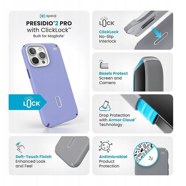 Speck Speck Presidio2 Pro ClickLock & MagSafe - Etui iPhone 16 Pro Max (Future Lavender / Cassis Purple / White)