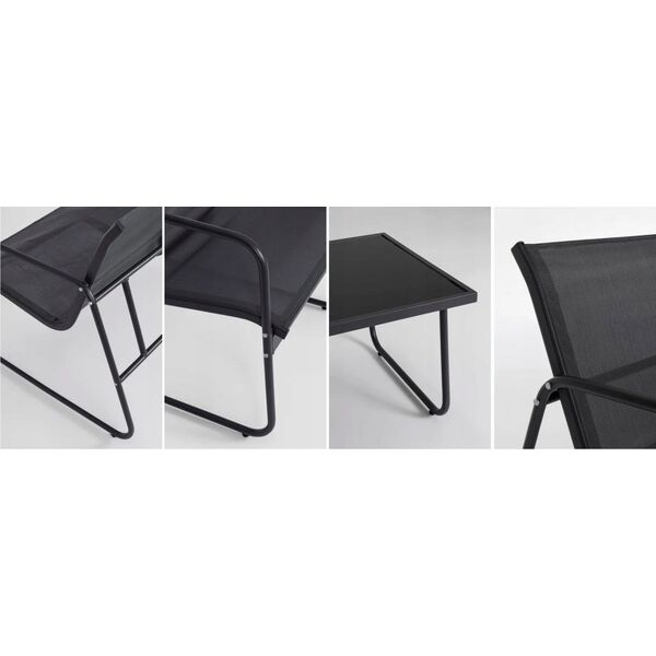 Black Forest Garden Furniture Set, Texteline Two Chairs + Lounger + Folding Table Black