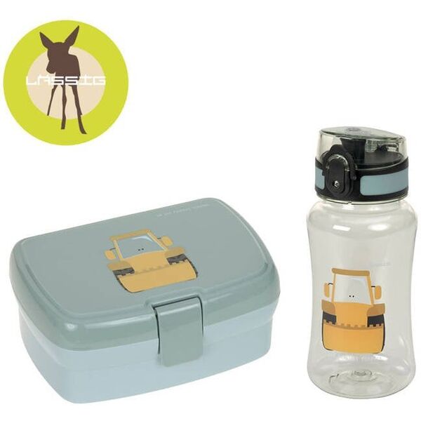 Lassig Zestaw na lunch Lunchbox + Tritanowa butelka - bidon 460 ml Tiny Drivers Spychacz