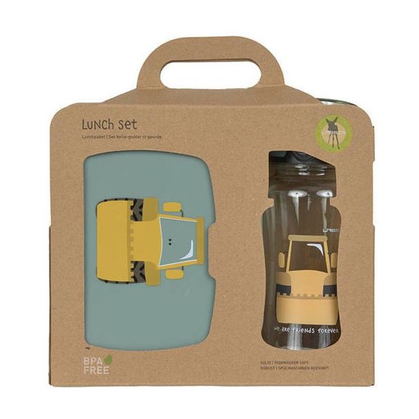 Lassig Zestaw na lunch Lunchbox + Tritanowa butelka - bidon 460 ml Tiny Drivers Spychacz