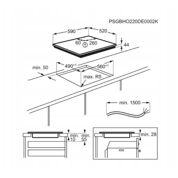 Electrolux 600 Series SaphirMatt  Hob2Hood  platums 59 cm  bez ramja  melna - Iebuvejama indukcijas plits virsma