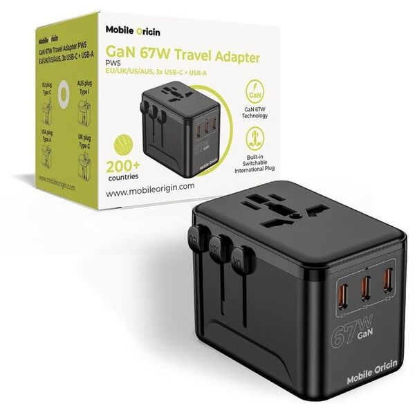 Mobile Origin GaN 67W Travel Adapter PW5 EU/UK/US/AUS, 3x USB-C + USB-A