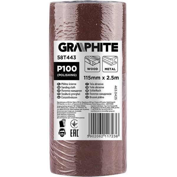 Płótno ścierne w rolce 2,5 m x 115 mm, P100