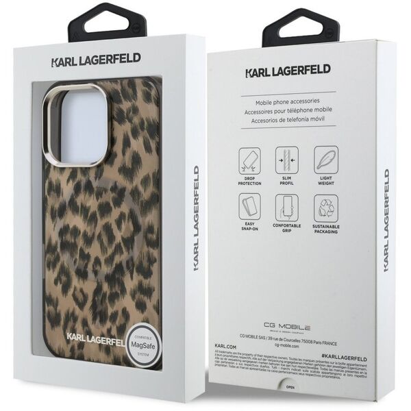 Etui Karl Lagerfeld IML Leopard Pattern  MagSafe do iPhone 16 Pro Max brązowy