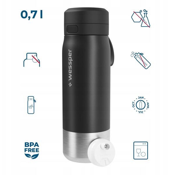 Butelka filtrująca Wessper B2 STAINLESS STEEL Actitex™ 700ml Black (WES276-700-BK_K)