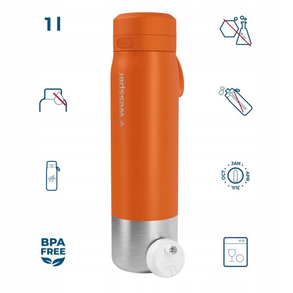 Butelka filtrująca Wessper B2 STAINLESS STEEL Actitex™ 1000ml Orange (WES276-1000-OR_K)