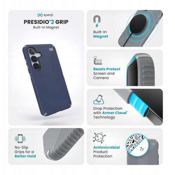 Speck Presidio2 Grip Magnet for Samsung Galaxy S25 / 24 (Coastal Blue/Dust Gray/White)