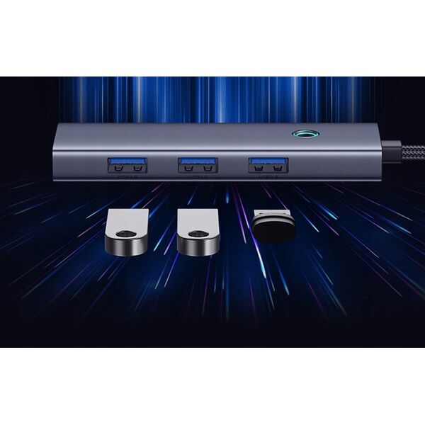 Stacja/replikator Baseus OS-Baseus UltraJoy Series 4-Port HUB Space Grey（USBA to USB3.0*3+RJ45*1）