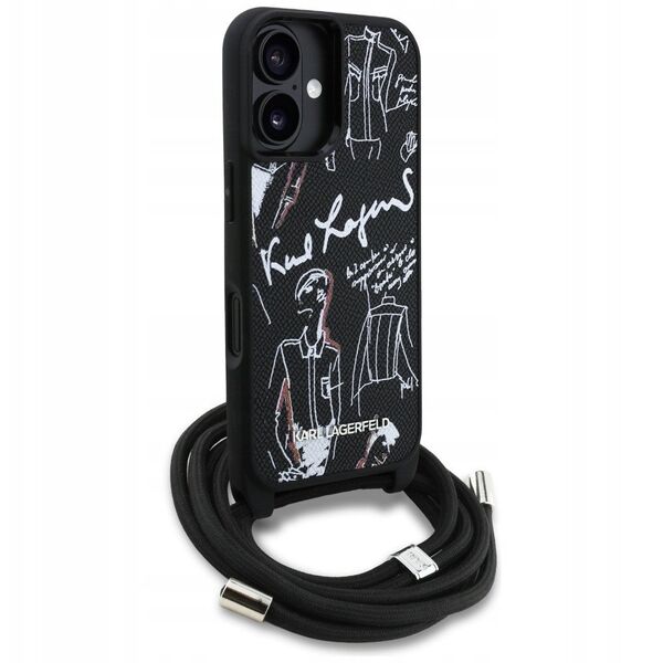 Case Karl Lagerfeld Crossbody Grained    Pattern & Logo MagSafe for iPhone 16 black