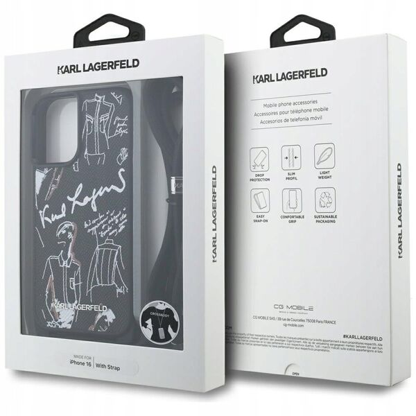 Case Karl Lagerfeld Crossbody Grained    Pattern & Logo MagSafe for iPhone 16 black
