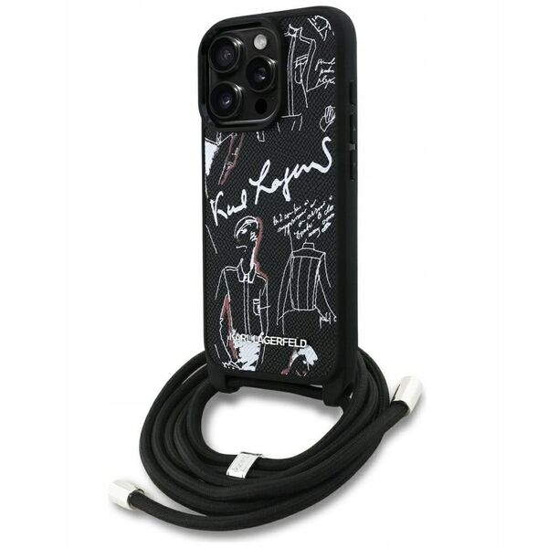 Etui Karl Lagerfeld Crossbody Grained Pattern & Logo do iPhone 16 Pro czarny