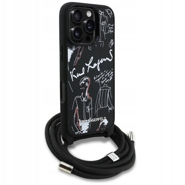Etui Karl Lagerfeld Crossbody Grained Pattern & Logo do iPhone 16 Pro czarny