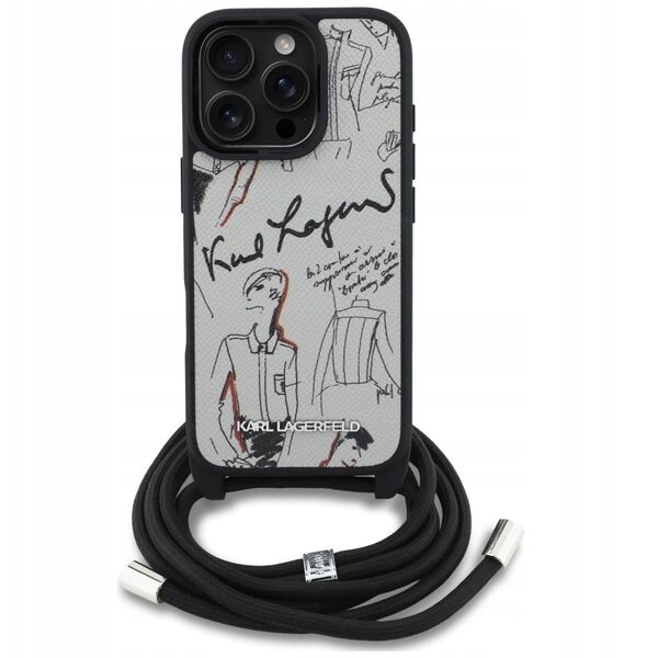 Etui Karl Lagerfeld Crossbody Grained Pattern & Logo do iPhone 16 Pro Max szary