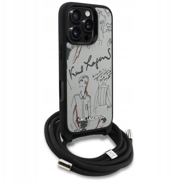 Etui Karl Lagerfeld Crossbody Grained Pattern & Logo do iPhone 16 Pro Max szary