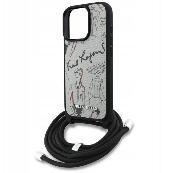 Etui Karl Lagerfeld Crossbody Grained Pattern & Logo do iPhone 16 Pro Max szary