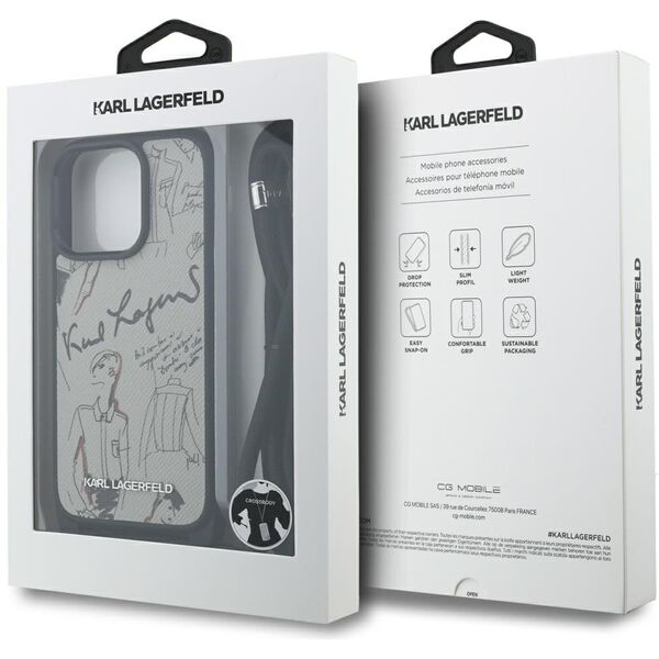 Etui Karl Lagerfeld Crossbody Grained Pattern & Logo do iPhone 16 Pro Max szary