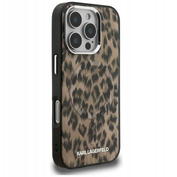 Etui Karl Lagerfeld IML Leopard Pattern MagSafe do iPhone 16 Pro brązowy