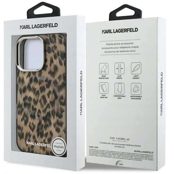 Etui Karl Lagerfeld IML Leopard Pattern MagSafe do iPhone 16 Pro brązowy