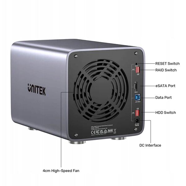 Unitek Obudowa RAID do dysku SATA 2.5''/3.5'' 8 trybów 80TB USB-C