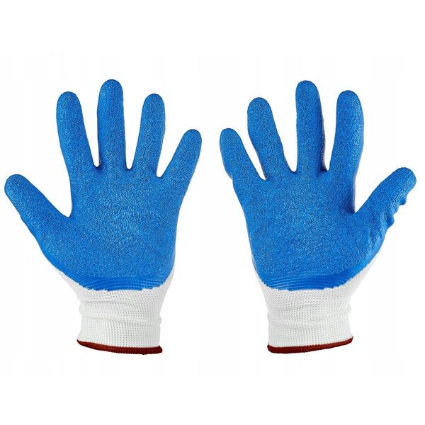 Rękawice ochronne poliestrowe r. 11 /latex biało-niebieskie/ (12/240)