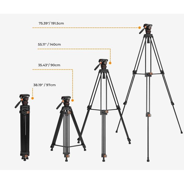Profesjonalny Statyw Filmowy do Filmowania VIDEO Głowica Olejowa K&F 192cm / KF09.147
