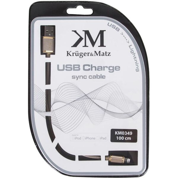 Kabel USB Kruger&Matz USB-A - Lightning 1 m Szary (KM0349)