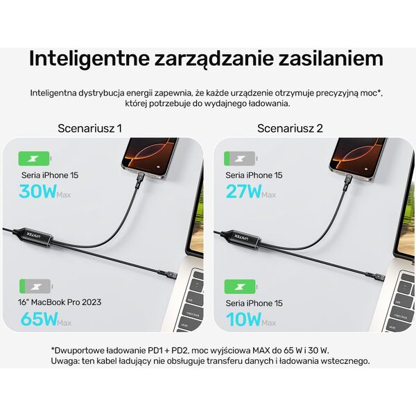 Unitek Kabel 2w1 USB-C PD 100W silikonowy 1,8 m
