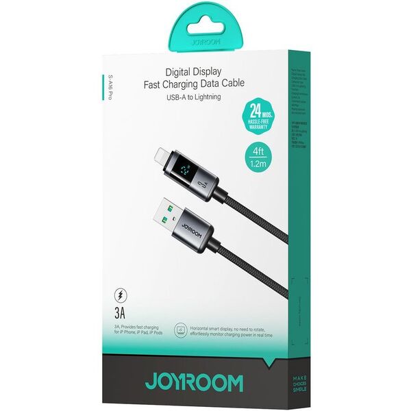 Kabel Joyroom S-A16 Pro Prism Series 3A USB-A - Lightning z wyświetlaczem 1,2m - czarny