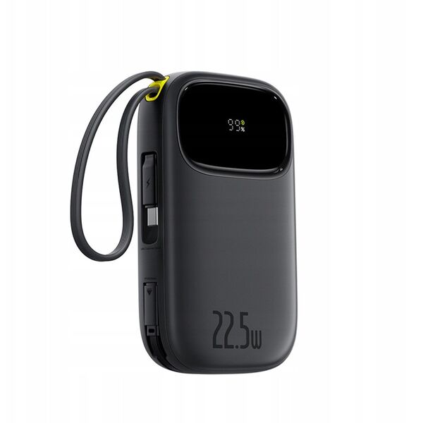 Powerbank Baseus EnerFill FC31 10000mAh 22.5W z wyświetlaczem cyfrowym i 2 wbudowanymi kablami (USB-C + Lightning) - czarny