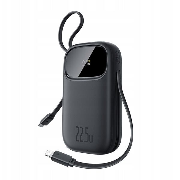 Powerbank Baseus EnerFill FC31 10000mAh 22.5W z wyświetlaczem cyfrowym i 2 wbudowanymi kablami (USB-C + Lightning) - czarny
