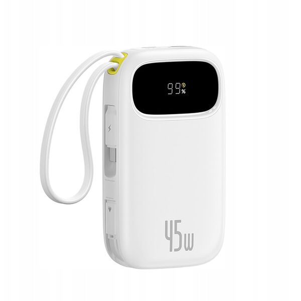 Powerbank Baseus EnerFill FC31 20000mAh 45W z wyświetlaczem cyfrowym i 2 wbudowanymi kablami (USB-C + Lightning) - biały