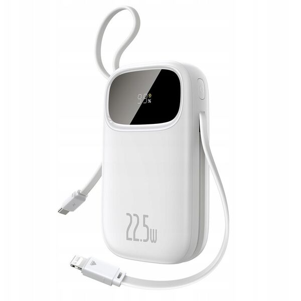 Powerbank Baseus EnerFill FC31 20000mAh 22.5W z wyświetlaczem cyfrowym i 2 wbudowanymi kablami (USB-C + Lightning) - biały