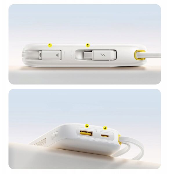 Powerbank Baseus EnerFill FC31 20000mAh 22.5W z wyświetlaczem cyfrowym i 2 wbudowanymi kablami (USB-C + Lightning) - biały