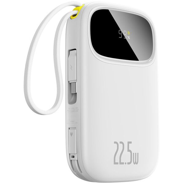 Powerbank Baseus EnerFill FC31 20000mAh 22.5W z wyświetlaczem cyfrowym i 2 wbudowanymi kablami (USB-C + Lightning) - biały