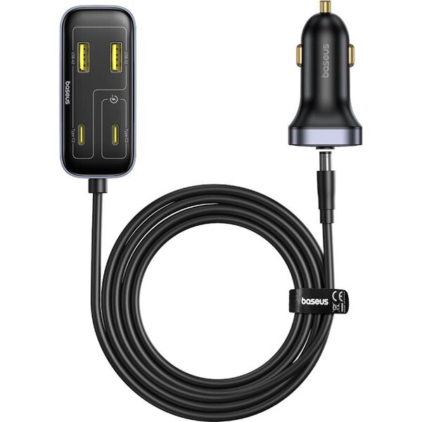 Ładowarka samochodowa Baseus BackseatPal L1 110W 3 x USB-A + 3 x USB-C z przedłużaczem 1,5 m - czarna