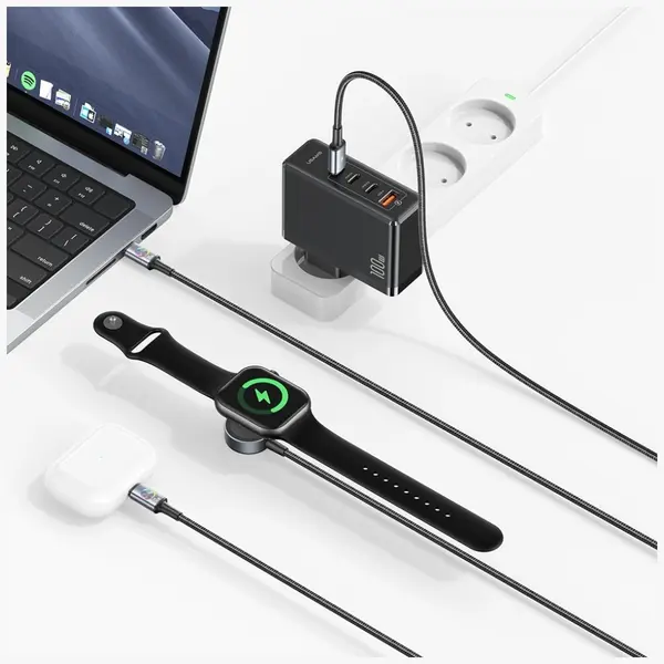 Kabel USAMS Huan Series SJ754 72W USB-C  do USB-C + USB-C + ładowarka bezprzewodowa do zegarka tarnish