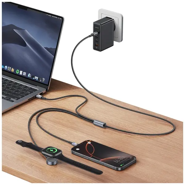 Kabel USAMS Huan Series SJ754 72W USB-C  do USB-C + USB-C + ładowarka bezprzewodowa do zegarka tarnish