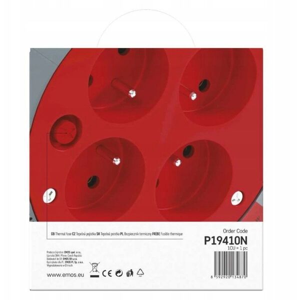 Przedłużacz bębnowy Emos P19410N 10m 4 gnizda PVC 230V 10A 1mm2 IP20 czerwony/czarny
