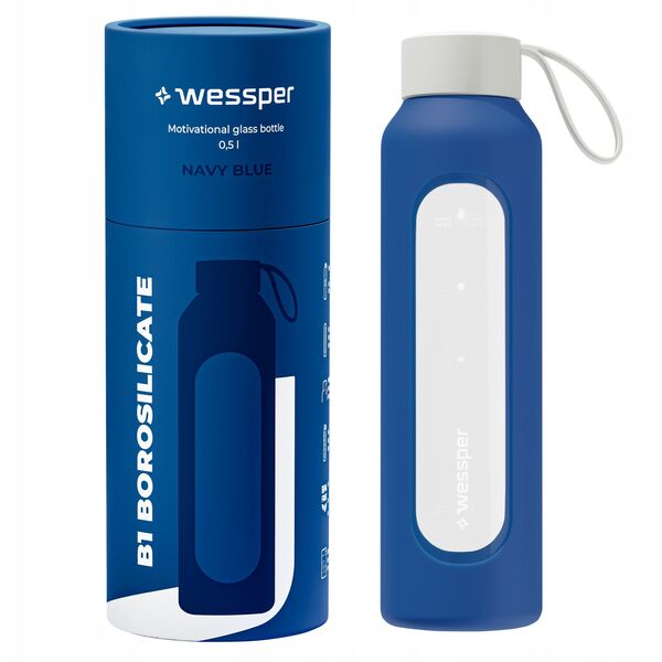 Szklana butelka Wessper B1 Borosilicate 500ml Navy Blue (WES260-500-NB-NEW)