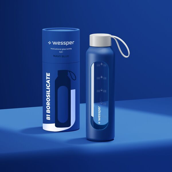 Szklana butelka Wessper B1 Borosilicate 500ml Navy Blue (WES260-500-NB-NEW)