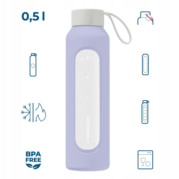 Szklana butelka Wessper B1 Borosilicate 500ml Lavender (WES260-500-VI-NEW)