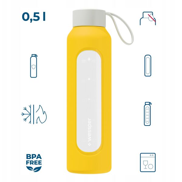 Szklana butelka Wessper B1 Borosilicate 500ml Sun (WES260-500-YL-NEW)
