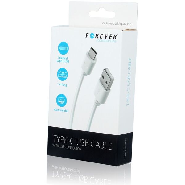 Kabel USB Forever USB-A - USB-C 1 m Biały (T_0015238)