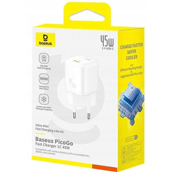 Baseus PicoGo GaN Ladegerät 45W EU Weiß