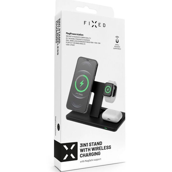 Fixed | MagPowerstation 3-in-1 wireless charging stand with MagSafe mount support | FIXMPOS-BK