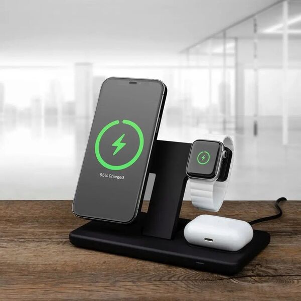 Fixed | MagPowerstation 3-in-1 wireless charging stand with MagSafe mount support | FIXMPOS-BK