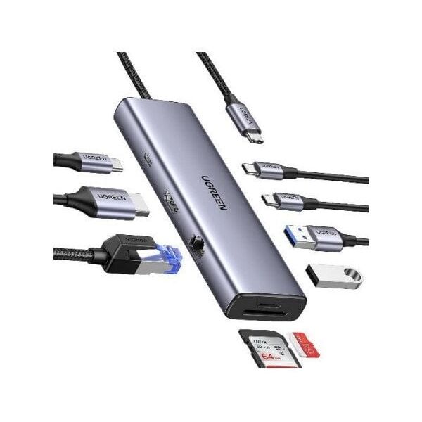 HUB UGREEN CM498 USB-C / 2xUSB-A, 2xUSB-C, HDMI, VGA, RJ45 1000Mbps, SD/TF, USB-C PD 100W szary